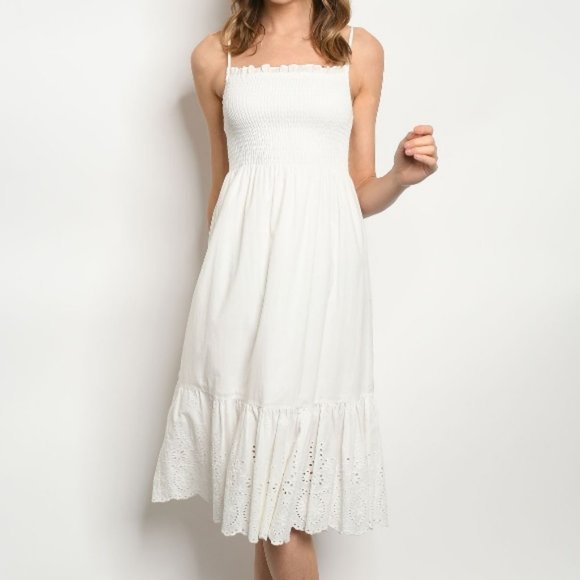Wishlist Dresses & Skirts - Off White Cotton Eyelet Detail Dress